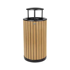 Alpine Industries Steel Outdoor Trash Can with Rain Bonnet Lid, 32 Gallon, Cedar/Black (ALP4400-01-CD-RB)