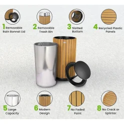 Alpine Industries Steel Outdoor Trash Can with Rain Bonnet Lid, 32 Gallon, Cedar/Black (ALP4400-01-CD-RB)