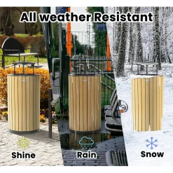 Alpine Industries Steel Outdoor Trash Can with Rain Bonnet Lid, 32 Gallon, Cedar/Black (ALP4400-01-CD-RB)