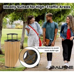 Alpine Industries Steel Outdoor Trash Can with Rain Bonnet Lid, 32 Gallon, Cedar/Black (ALP4400-01-CD-RB)