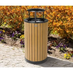 Alpine Industries Steel Outdoor Trash Can with Rain Bonnet Lid, 32 Gallon, Cedar/Black (ALP4400-01-CD-RB)
