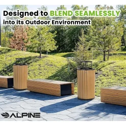 Alpine Industries Steel Outdoor Trash Can with Rain Bonnet Lid, 32 Gallon, Cedar/Black (ALP4400-01-CD-RB)