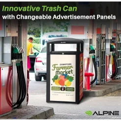 Alpine Industries Steel Outdoor Trash Can with Covered Top Lid, 40-Gallon, Gray Stone (ALP471-40-GRYS-SGN)