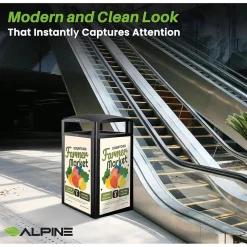 Alpine Industries Steel Outdoor Trash Can with Covered Top Lid, 40-Gallon, Gray Stone (ALP471-40-GRYS-SGN)