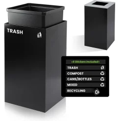 Alpine Industries Steel Trash Can with Lid, 29-Gallon, Black (ALP4450-KIT-BLK-S-TR)