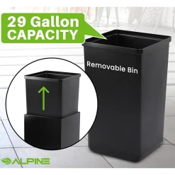 Alpine Industries Steel Trash Can with Lid, 29-Gallon, Black (ALP4450-KIT-BLK-S-TR)