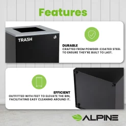 Alpine Industries Steel Trash Can with Lid, 29-Gallon, Black (ALP4450-KIT-BLK-S-TR)