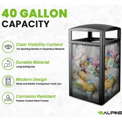 Alpine Industries Steel/PC Outdoor Trash Can with Dome Lid, 40 Gallon, Clear (471-40-CLR)
