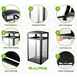 Alpine Industries Steel/PC Outdoor Trash Can with Dome Lid, 40 Gallon, Clear (471-40-CLR)