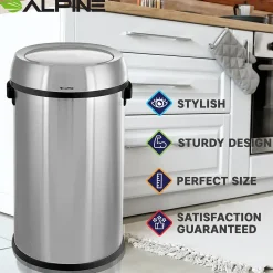 Alpine Industries Three-Stream Trash/Compost/Recycling Station, 51-Gallon, Stainless Steel (ALP470-65L-1-R-T-CO)