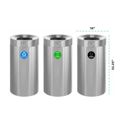 Alpine Industries Three-Stream Recycling Station, 81-Gallon, Stainless Steel (ALP475-27-R-T-CO)