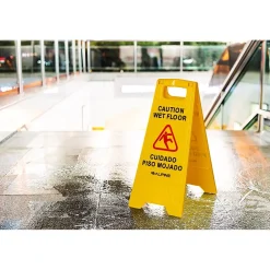 Social Distance Signage<Alpine Industries Wet Floor Sign, 24"H, Yellow, 5/Pack (499-5pk)