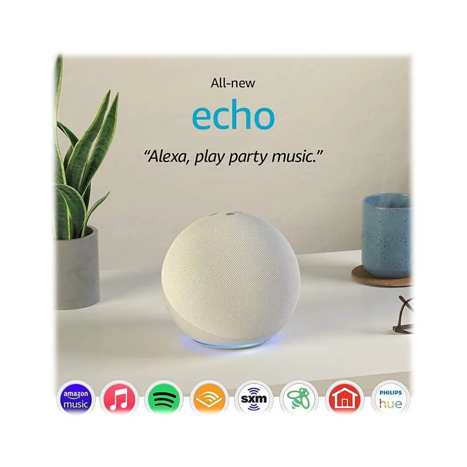 Smart Speakers & Displays<Amazon Echo (4th Gen) Wi-Fi, Bluetooth Wireless Smart Speaker, Glacier White (B07XKF75B8)
