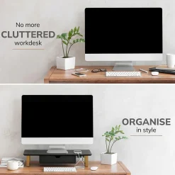 Anji Mountain Mango Wood & Metal Monitor Stand with Two USB Ports and Drawer, (MS-BLK-06GLD-PD)* Monitor Mounts & Stands