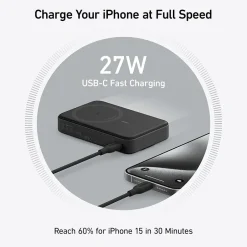 Anker MagGo MagSafe Wireless USB-C Power Bank for iPhone 12 and later, 10,000 mAh, Black (A1654H11-1)