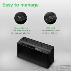 Battery Backup<APC Back-UPS BE Series 600VA 7-Outlet Desktop Battery Backup & Surge Protector w/ USB, Black (BE600M1)