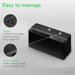 Battery Backup<APC Back-UPS BE Series 600VA 7-Outlet Desktop Battery Backup & Surge Protector w/ USB, Black (BE600M1)