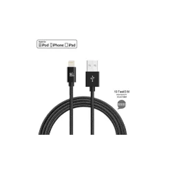 LAX Gadgets Apple Certified Durable Lightning Cable for iPhone/iPad, 10-ft, Black (LGHTMFI10FT-BLK)
