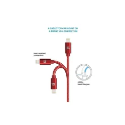 LAX Gadgets Apple Certified Durable Lightning Cable for iPhone, iPad, 4ft Red (LGHTMFI4FT-RED)