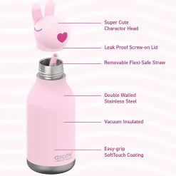 Water Bottles<ASOBU Bestie Bottle Bunny Vacuum Insulated Stainless Steel Water Bottle with Reusable Flexi Straw, 16 oz., Pink (SBV44BU)