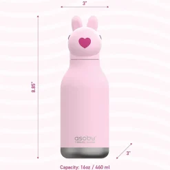 Water Bottles<ASOBU Bestie Bottle Bunny Vacuum Insulated Stainless Steel Water Bottle with Reusable Flexi Straw, 16 oz., Pink (SBV44BU)