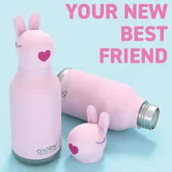 Water Bottles<ASOBU Bestie Bottle Bunny Vacuum Insulated Stainless Steel Water Bottle with Reusable Flexi Straw, 16 oz., Pink (SBV44BU)
