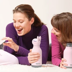 Water Bottles<ASOBU Bestie Bottle Bunny Vacuum Insulated Stainless Steel Water Bottle with Reusable Flexi Straw, 16 oz., Pink (SBV44BU)