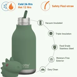 Water Bottles<ASOBU Bestie Bottle Dinosaur Stainless Steel Vacuum Insulated Water Bottle, 16 oz., Green (ADNASBV44DI)