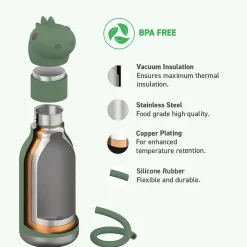Water Bottles<ASOBU Bestie Bottle Dinosaur Stainless Steel Vacuum Insulated Water Bottle, 16 oz., Green (ADNASBV44DI)