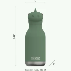 Water Bottles<ASOBU Bestie Bottle Dinosaur Stainless Steel Vacuum Insulated Water Bottle, 16 oz., Green (ADNASBV44DI)