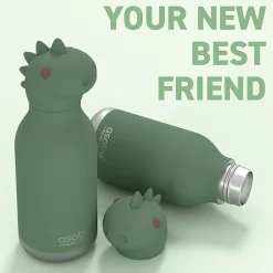 Water Bottles<ASOBU Bestie Bottle Dinosaur Stainless Steel Vacuum Insulated Water Bottle, 16 oz., Green (ADNASBV44DI)
