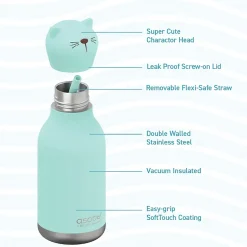 Water Bottles<ASOBU Bestie Bottle Kitty Vacuum Insulated Stainless Steel Water Bottle with Reusable Flexi Straw, 16 oz., Blue (SBV44CA)