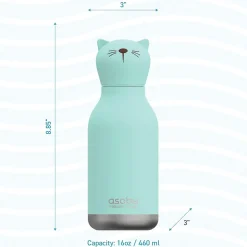 Water Bottles<ASOBU Bestie Bottle Kitty Vacuum Insulated Stainless Steel Water Bottle with Reusable Flexi Straw, 16 oz., Blue (SBV44CA)