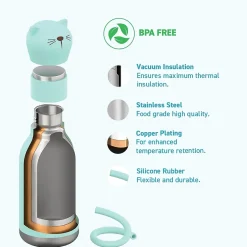 Water Bottles<ASOBU Bestie Bottle Kitty Vacuum Insulated Stainless Steel Water Bottle with Reusable Flexi Straw, 16 oz., Blue (SBV44CA)