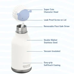 Water Bottles<ASOBU Bestie Bottle Sheep Vacuum Insulated Stainless Steel Water Bottle with Reusable Flexi Straw, 16 oz., White (SBV44SH)