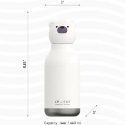 Water Bottles<ASOBU Bestie Bottle Teddy Bear Vacuum Insulated Stainless Steel Water Bottle with Reusable Flexi Straw, 16 oz., White (SBV44BE)
