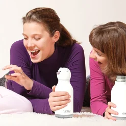 Water Bottles<ASOBU Bestie Bottle Teddy Bear Vacuum Insulated Stainless Steel Water Bottle with Reusable Flexi Straw, 16 oz., White (SBV44BE)