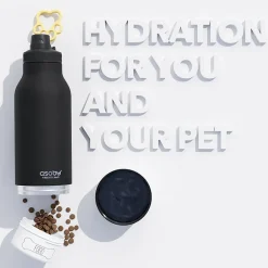 Water Bottles<ASOBU Buddy 3-in-1 Water Bottle with Removable Dog Bowl & Food Compartment, 32 oz., Black (SDB2)