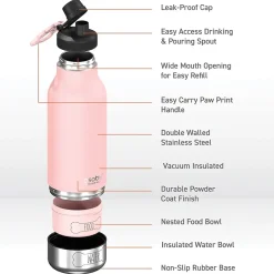 Water Bottles<ASOBU Buddy 3-in-1 Water Bottle with Removable Dog Bowl & Food Compartment, 32 oz., Pink (SDB2)