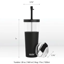 ASOBU Marina See-Through Triton Tumbler with Flexible Straw, 28 oz., Black (ICT400)