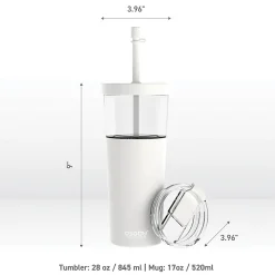 ASOBU Marina See-Through Triton Tumbler with Flexible Straw, 28 oz., White (ICT400)
