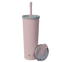 ASOBU Ocean Double-Walled Vacuum-Insulated Stainless Steel Travel Tumbler with Flexible Straw & Dual Lids, 27 oz., Pink (ICT27)