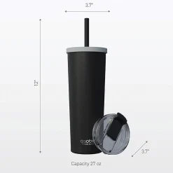 ASOBU Ocean Double-Walled Vacuum-Insulated Stainless Steel Travel Tumbler with Flexible Straw & Dual Lids, 27 oz., Red (ICT27)
