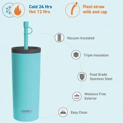 ASOBU Super Sippy Insulated Coffee Tumbler, 20 oz., Teal (NA-ICT200)