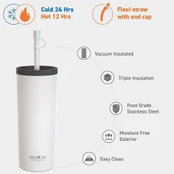 ASOBU Super Sippy Insulated Coffee Tumbler, 20 oz., White (NA-ICT200)