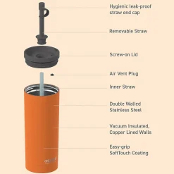 ASOBU Super Sippy Insulated Coffee Tumbler, 20 oz., Orange (NA-ICT200)