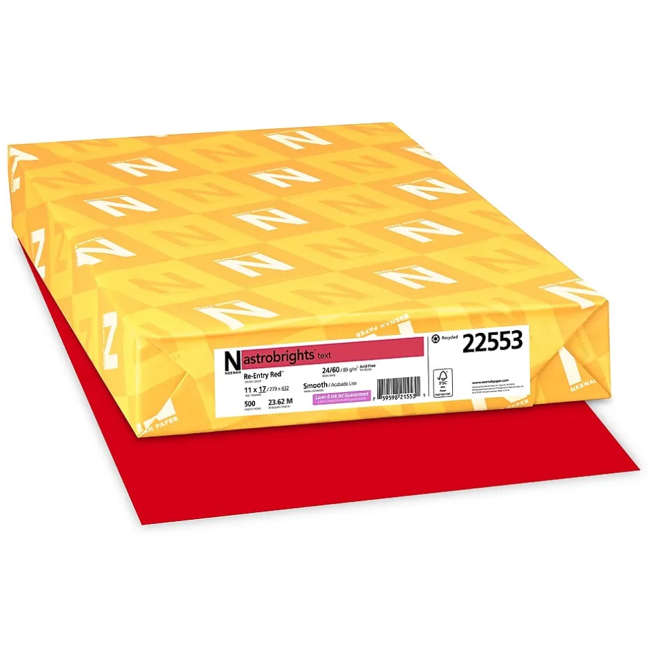 Clearance 11" x 17" Color Copy Paper, 24lbs., Red, 500 Sheets/Ream (21553/22553) Multipurpose Paper
