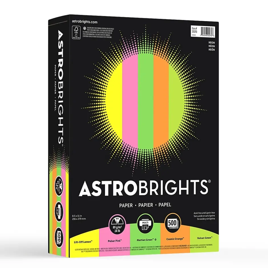 Sale Astrobrights Color Paper, 8.5" x 11", 24 lb., Neon Assorted Colors, 500/Ream (20270) Large Quantity Paper