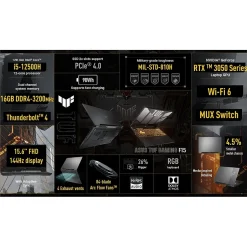 Asus TUF F15 15.6" FHD 144Hz Gaming Laptop, NVIDIA GeForce RTX 3050, Intel Core i5-12500H, 16GB RAM, 512GB SSD, Windows 11* Gaming Laptops