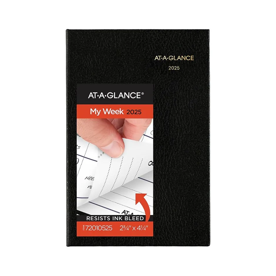 AT-A-GLANCE Fine Diary Pocket Hardcover 2025 Weekly and Monthly Diary, 2.75" x 4.25", Ruled, Black (72-01-05-25) New